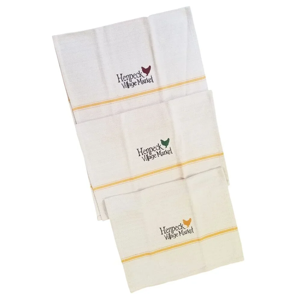 Chicken Theme Kitchen Towel Bundle 3 Cotton Homespun Towels